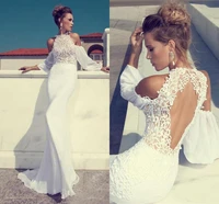 long sleeves mermaid backless wedding dress boho chiffon custom off the shoulder bridal gown vestidos de mariee abendkleider