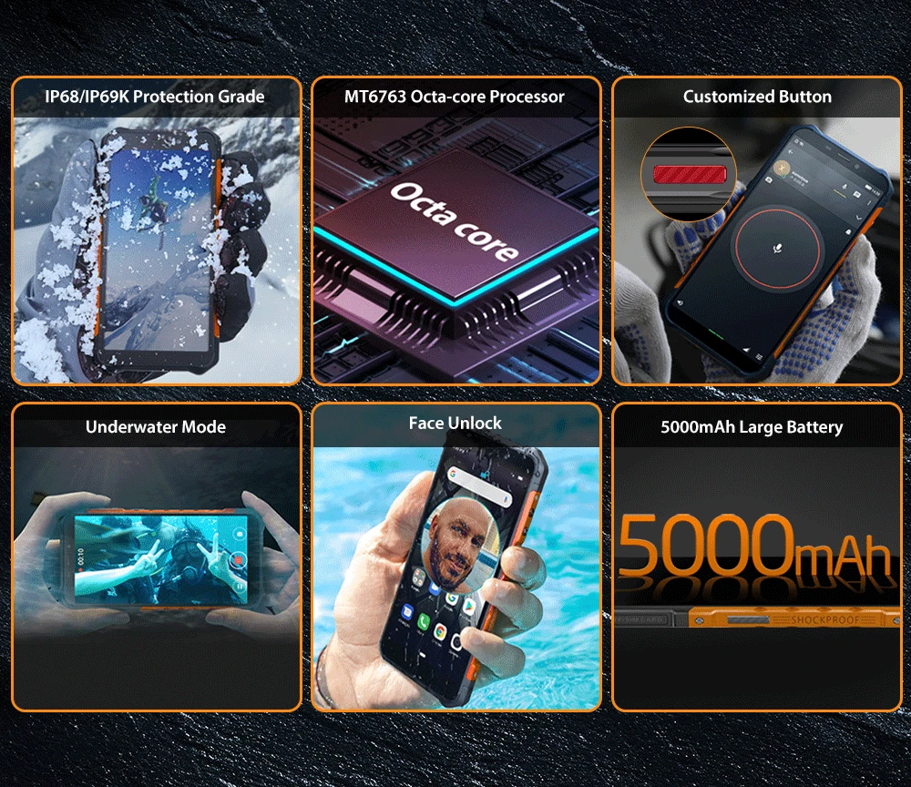 Ulefone Armor X5 5," мобильный телефон 4G LTE прочный водонепроницаемый смартфон Android 9,0 мобильный телефон 3 ГБ 32 ГБ MT6763 Восьмиядерный IP68 NFC