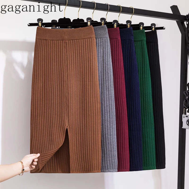 Gaganight облегающая плиссированная юбка миди для женщин осенне-зимняя трикотажная