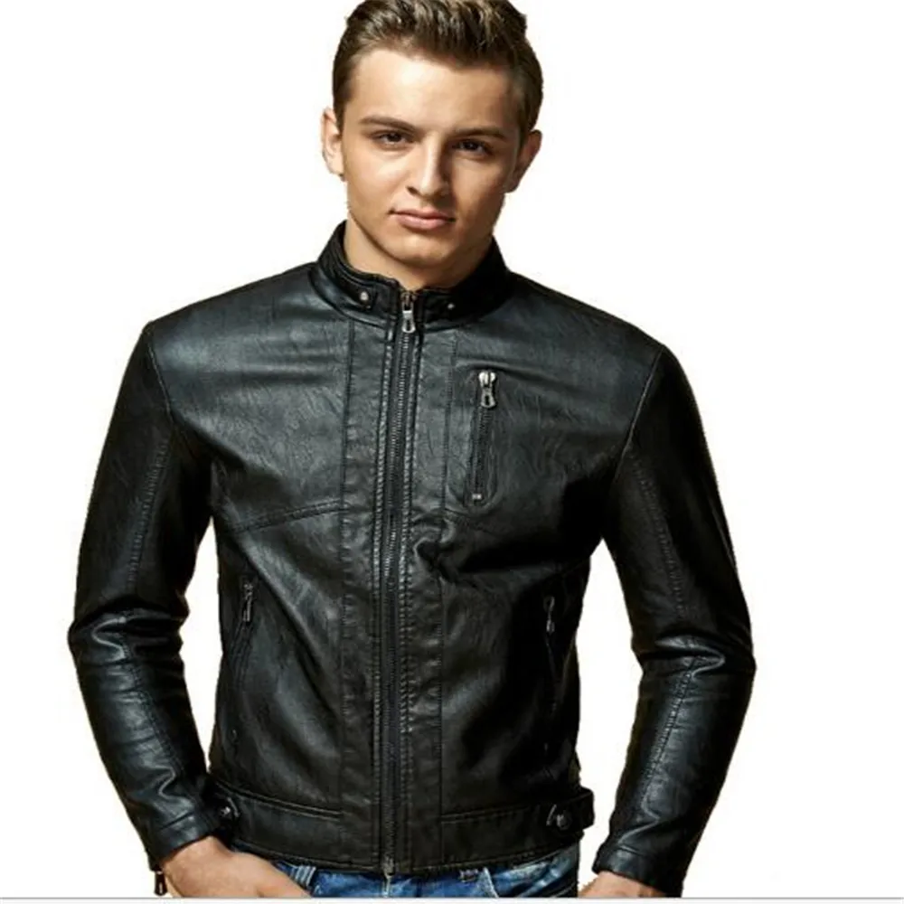 

Куртка мужская демисезонная из искусственной кожи с воротником-стойкой и бархатной подкладкой