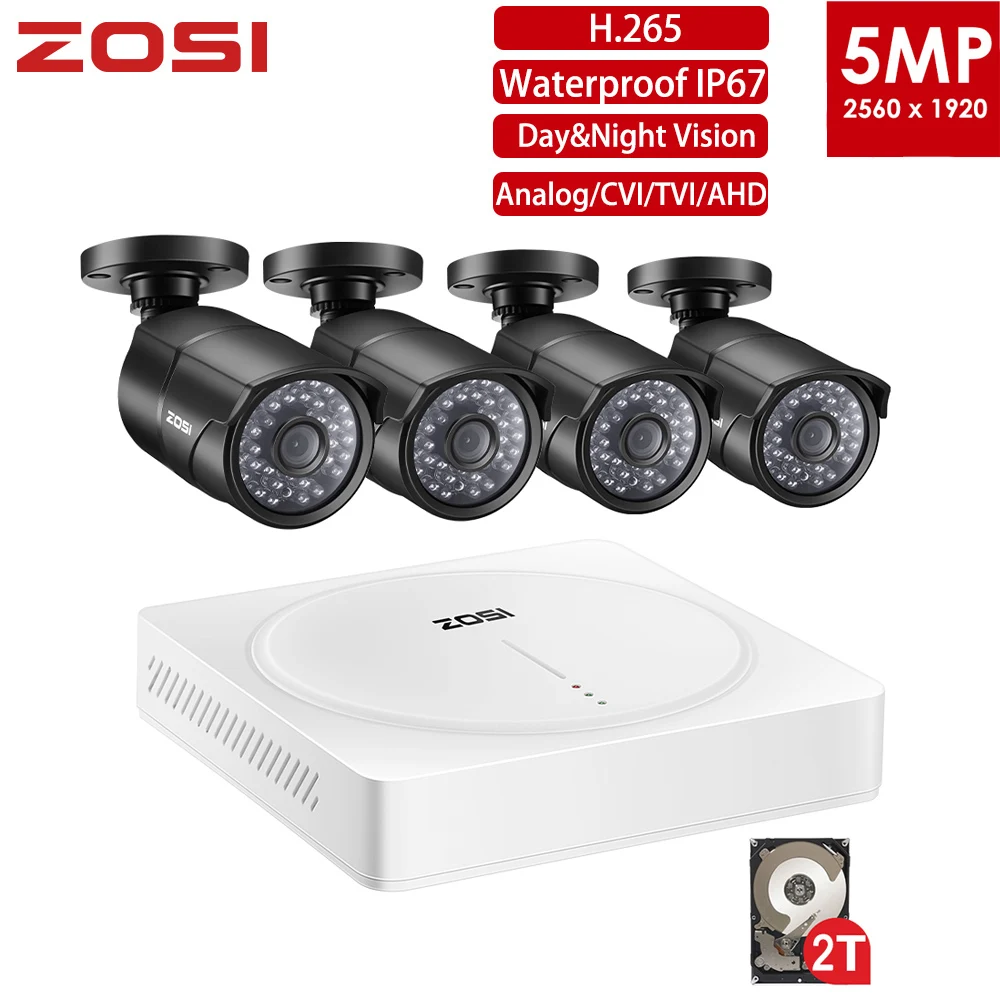 ZOSI 8-канальный сетевой видеорегистратор HD 5MP ночного видения с учетом безопасности видеосигнала Камера Системы с CCTV пули Камера 2 ТБ жесткий диск HDD DVR Kit