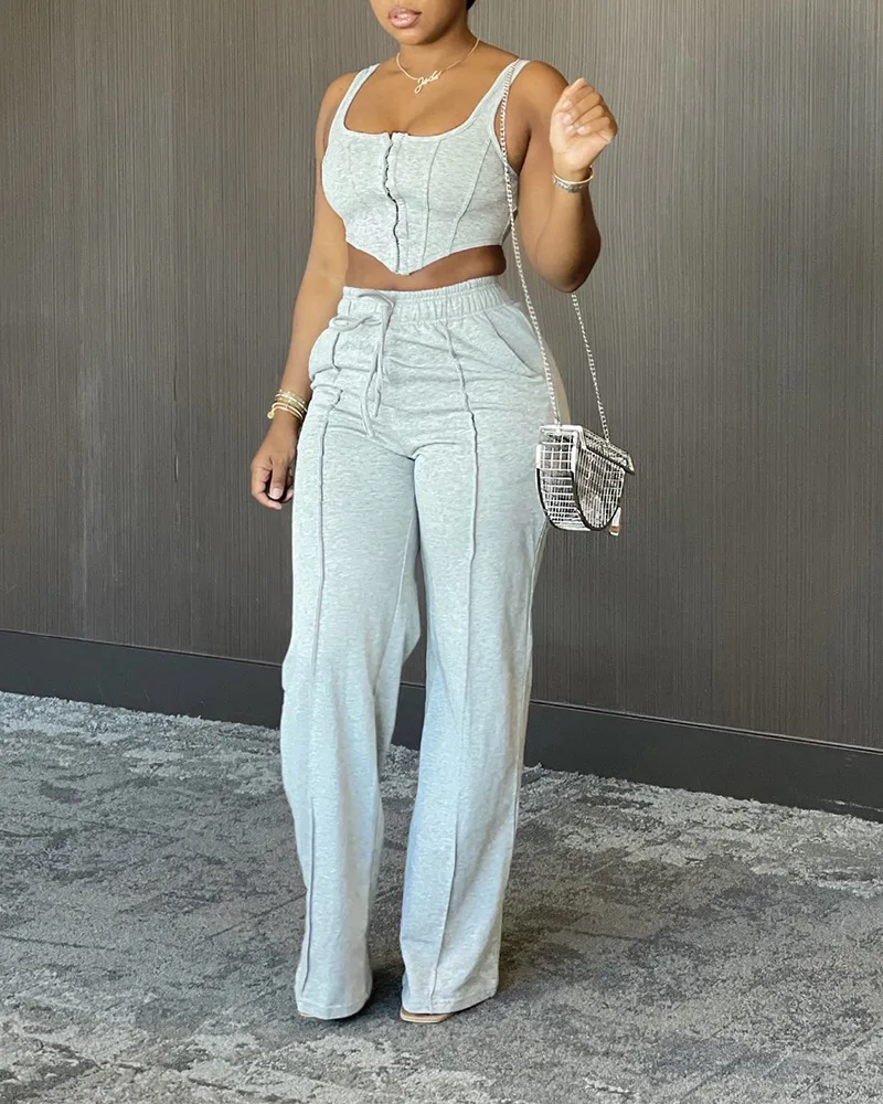 

casual suit women summer 2021 new fashion short Vest +wide-leg pants sets