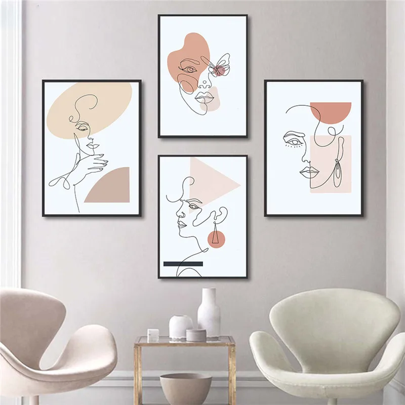 

Abstract Line Design Beauty Face Geometric Decorative Painting Bohemian Style Modern Art Print Wall Posters Picture Home Decor