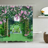 garden flower view shower curtain bathroom accessories 3d printing fabric shower curtain decoration waterproof shower curtain