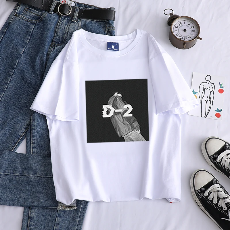 Kpop D-2 (mixtape) футболки женские летние рубашки для женщин с графическим принтом Футболка Harajuku Agust d Круглый вырез хлопок Топ