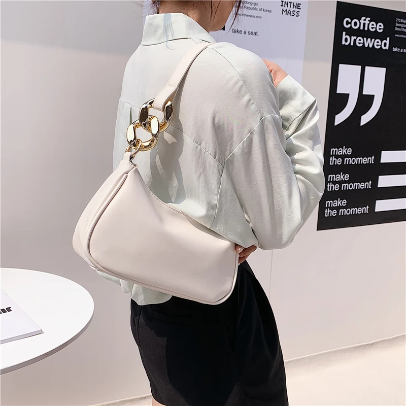 

Дизайнерские милые однотонные маленькие сумки на плечо из искусственной кожи на толстой цепочке для женщин 2021 летние простые сумки и кошел...