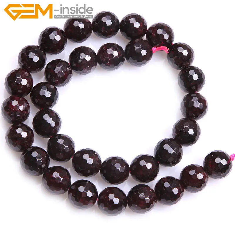 Круглые граненые бусины из натурального камня Красные для изготовления