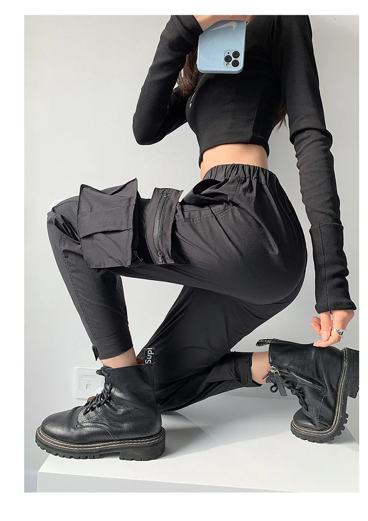 

Black Thin Overalls Women's Pants Slimming High Waist 2021 New Spring and Summer Loose Tappered Casual Sports Pants