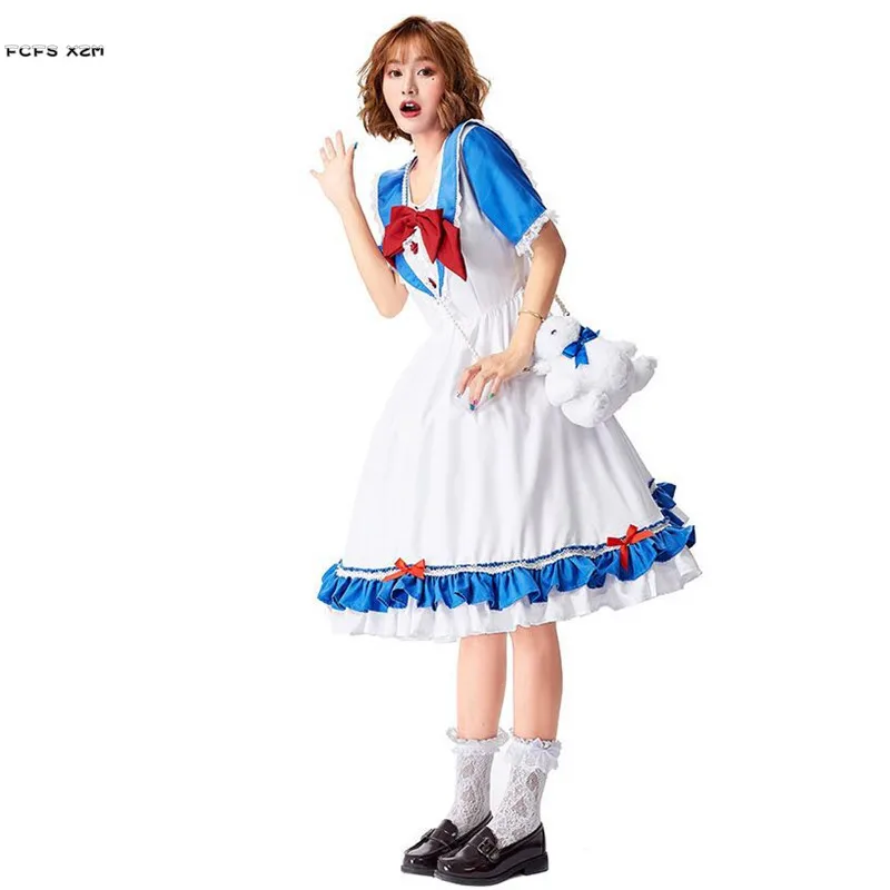 Белый и синий женский костюм на Хэллоуин Темно Синяя Униформа моряка