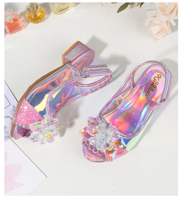 Girls wedding shoes bright leather PU high-heeled children sandals dance kids fashion party crystal | Тематическая одежда и