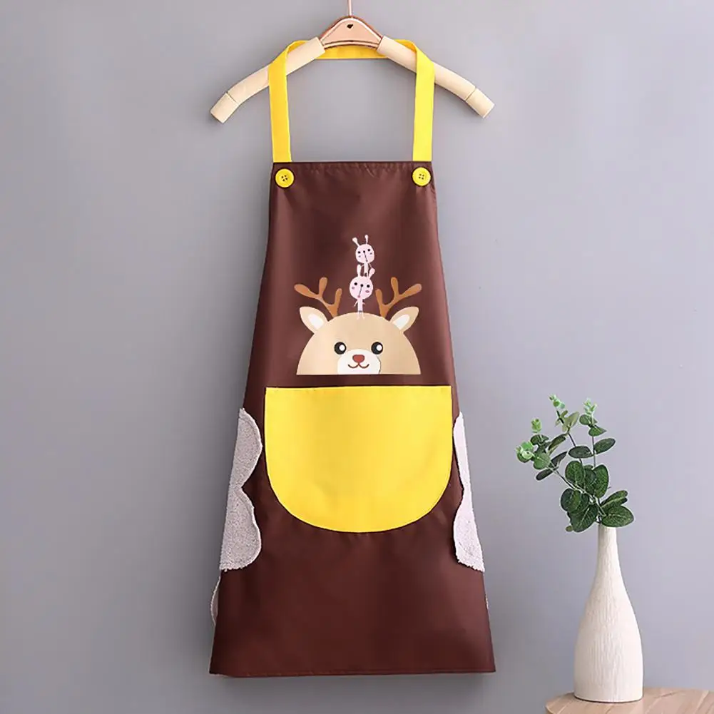 

Unisex Cartoon Deer Apron with Pocket Unisex Water Oil Proof Hand-wiping Apron Adult Bibs Household Kitchen Cleaning Tool