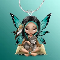 elegant green spirit wolf cub necklace for women exquisite butterfly pendants necklace wedding engagement fashion jewelry 2021