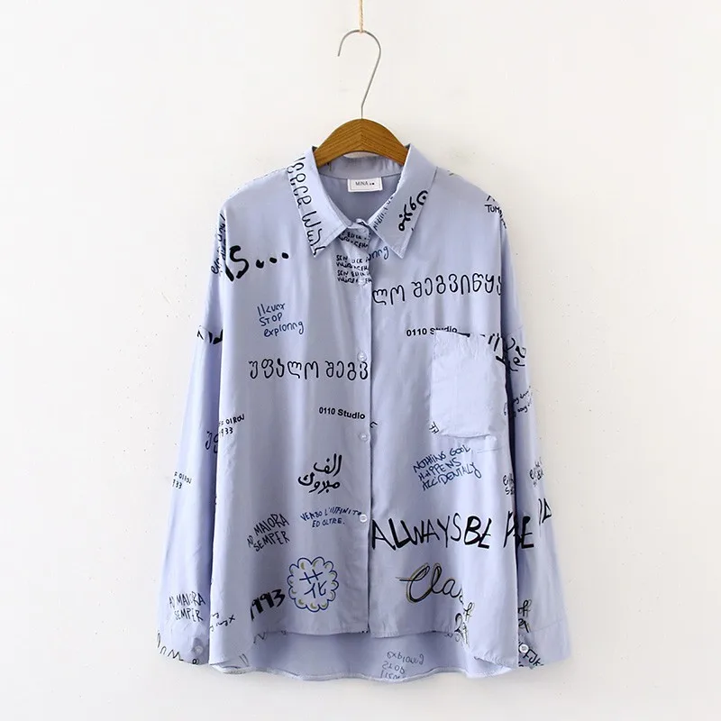 Модная женская блузка с рисунком граффити уличная свободная хлопковая рубашка
