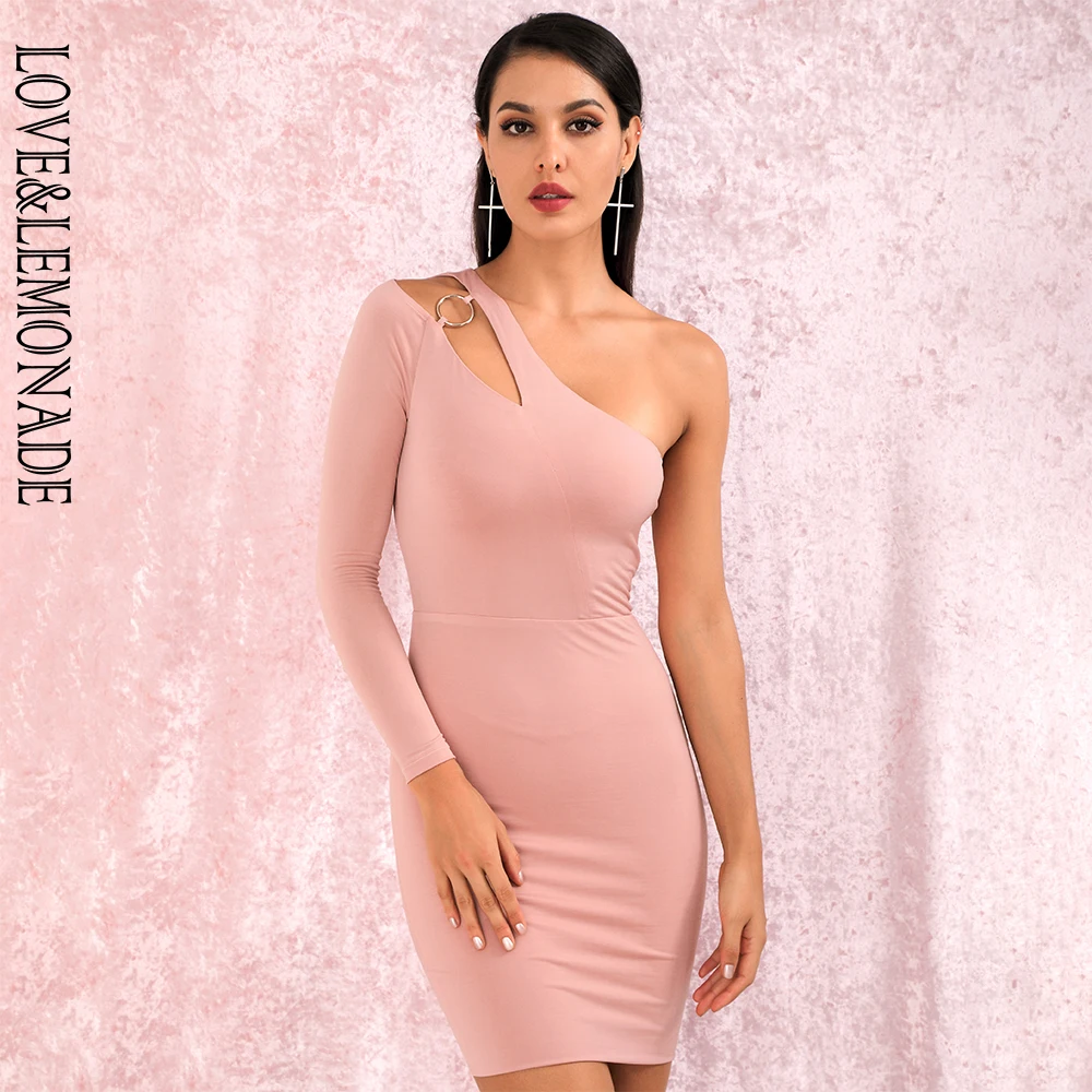 Женское мини платье LOVE & LEMONADE розовое облегающее вечернее с длинными рукавами