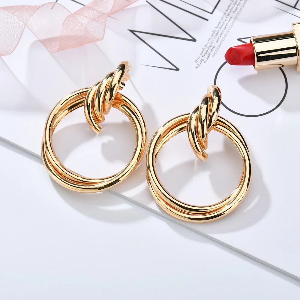 

2019 ZA Statement Silver Gold Color Twisted Metal Round Circle Drop Earrings for Women Girls Punk Exaggerated Earrings Jewelry