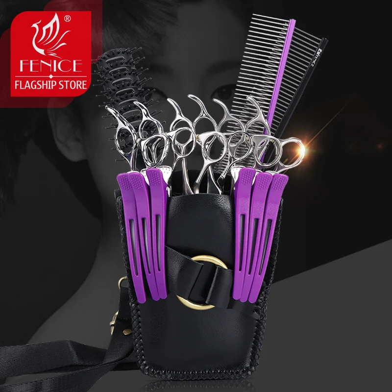 

Кожаный парикмахерский чехол Fenice для хранения ножниц, кобура с держателем для клипс, с поясным ремнем на плечо, для домашних питомцев