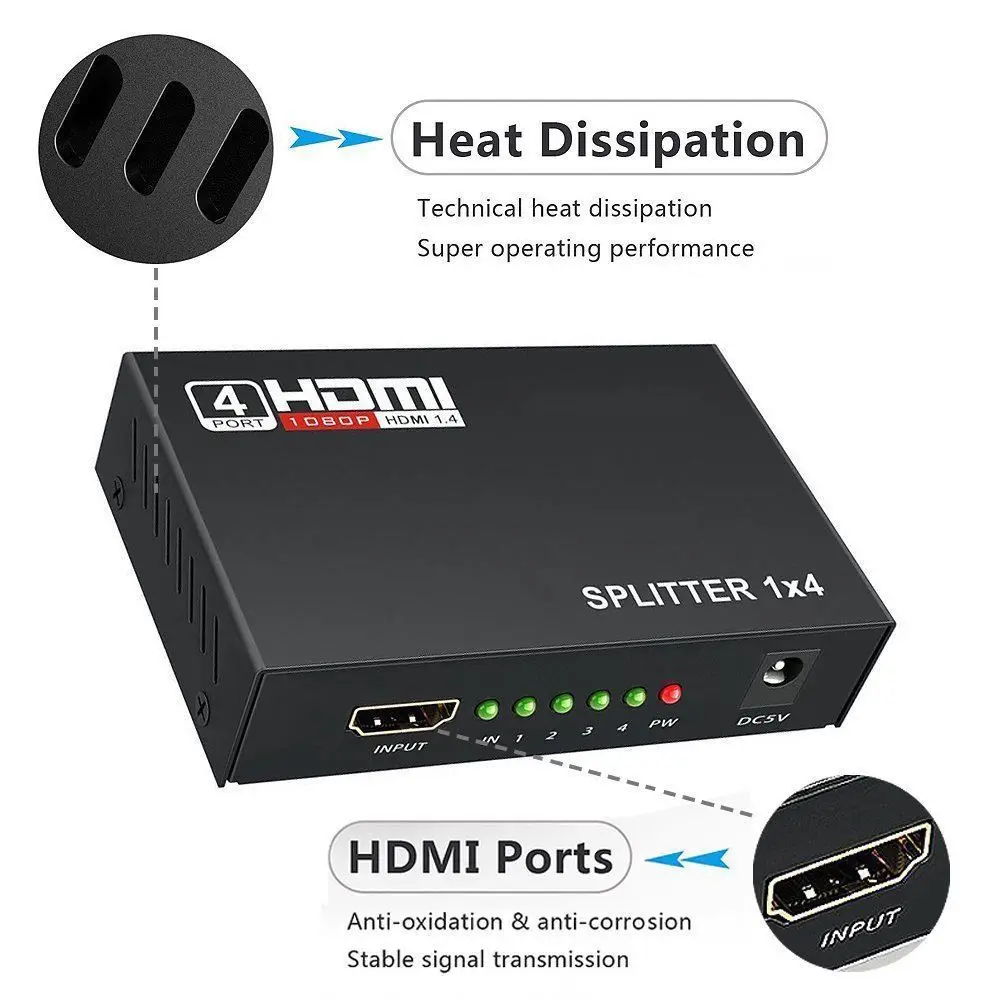 

Ultra HD 1 In 4 Out Splitter 1080P 3D 4 Way HDMI-Compatible Signal Distributor