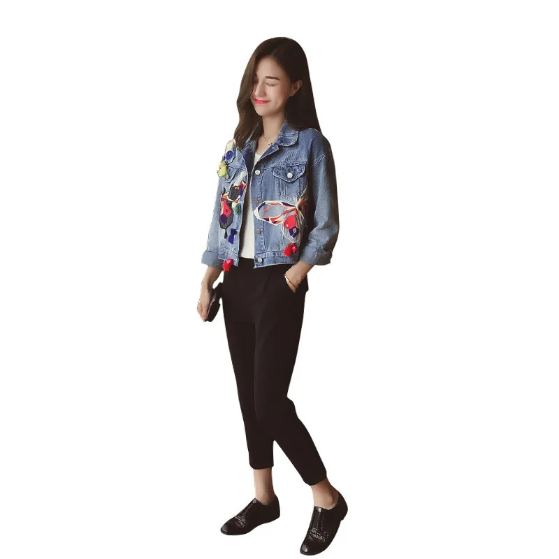 

S-XL 2020 Plus Size Women Embroidered Butterfly Jeans Jacket Spring AutumnC Long Sleeve Denim Jacket Denim Coats Female
