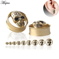 miqiao 1pair stainless steel ear gauge plug tunnels flesh skull ear strecher expander plugs and tunnels piercing jewerly