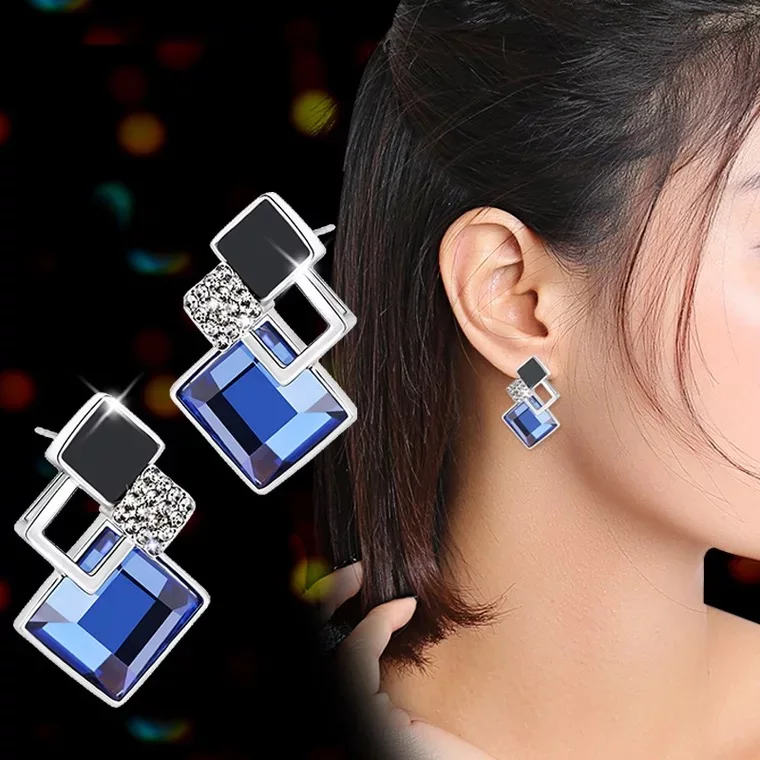 earring blue BYSPT, длинные ожерелья и кулоны для женщин, колье для женщин, геометрическое массивное ожерелье макси, модное ювелирное изделие с кристаллами - Окраска металла: earring blue