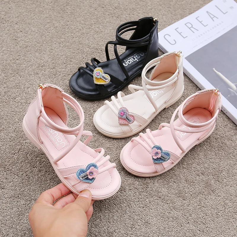 Sandalias para ni&ntilde;os y ni&ntilde;as, zapatos de gladiador con cremallera, transpirables, de princesa, para fiesta, a la moda, planos, para playa-2
