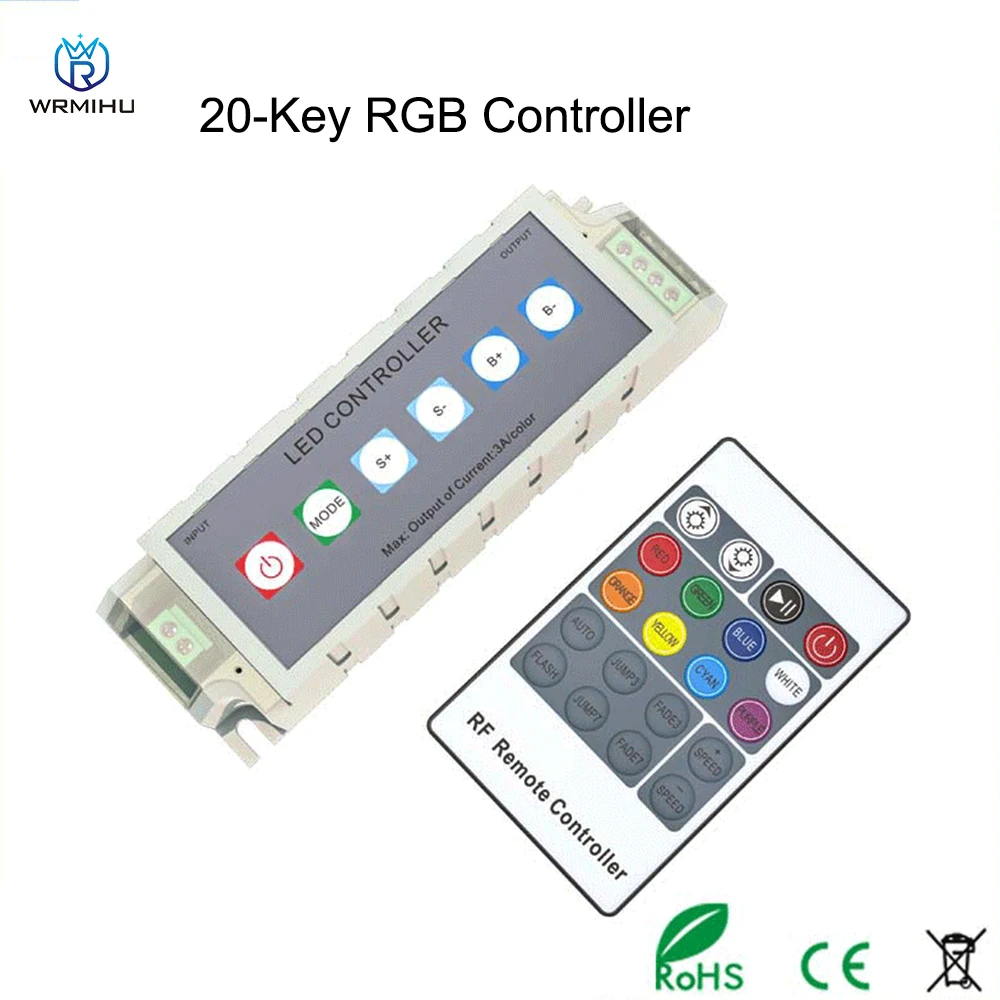 DC12-24V RF Wireless Dual Remote Control 20-Key RGB Controller  LED Module Light Strip Dimmer