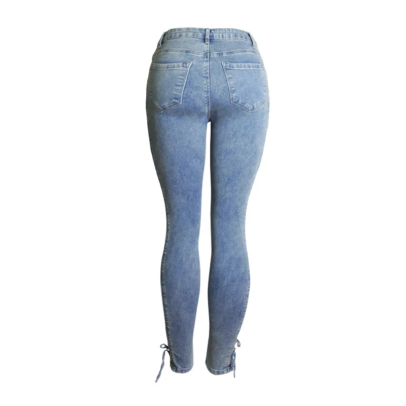 

Ladies denim trousers cross-leg straps slim slimming jeans sexy slim-fit tethered jeans tide