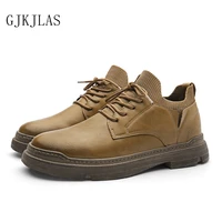 leather shoes men formal dress fashion oxfords spring autumn lace up outdoor mens walking shoes retro classic chunky boots