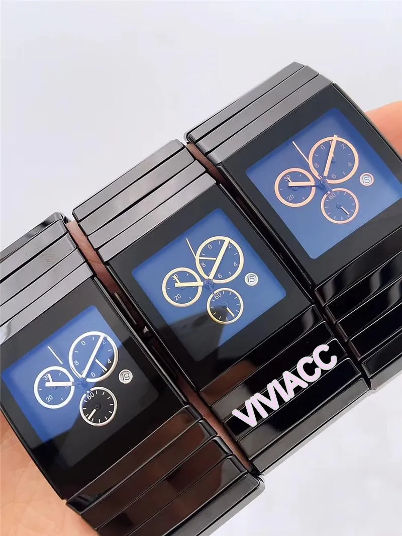 Роскошные женские и мужские керамические часы хронограф квадратные кварцевые