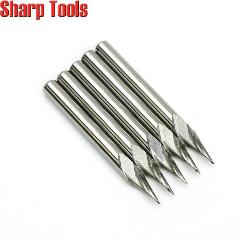 3.175 x 0.2mm 5pcs 0.2-0.5mm Tip 3.175*30 Angle V Carving 1 Flute Spiral Carbide Engraving Bits CNC Router Tools Grooving Milling Cutters for Metal - Длина режущей кромки: 3.175 x 0.2mm 5pcs