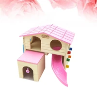 colorful wooden hamster house sleeping playing house pet supplies funny bell sliding stair house random color