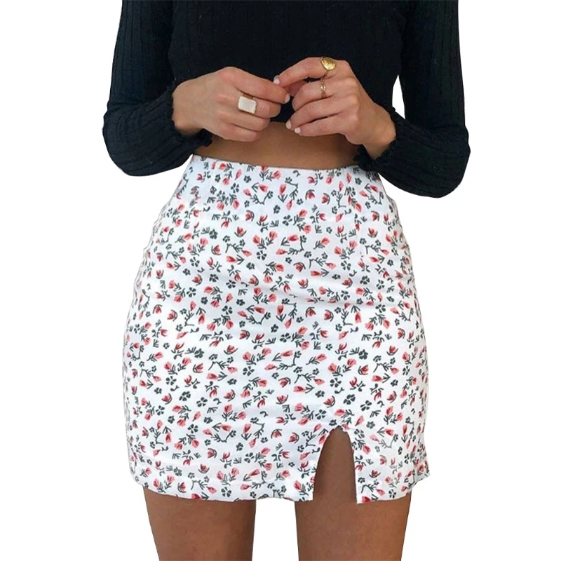 

Women Summer High Waist Boho Floral Print A-Line Mini Skirt Sexy Side Split Casual Skinny Slim Fit Zipper Streetwear