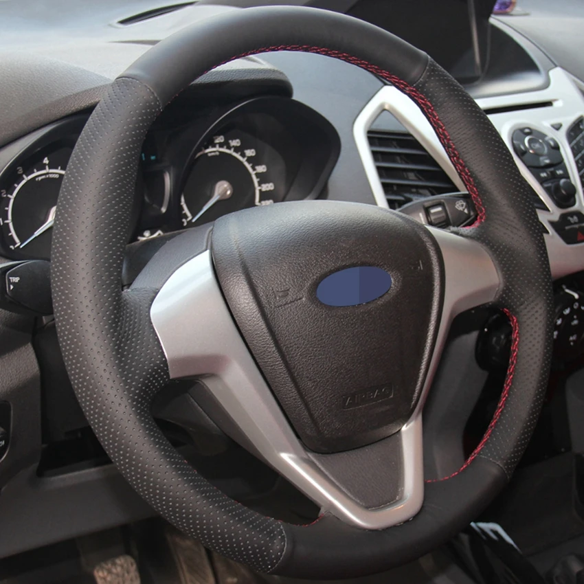 Черная искусственная кожа Мужская прошитая вручную чехол рулевого колеса
