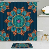 2pcs 3d colorful bohemian flowers shower curtain mandala floral geometry pattern bathroom curtains non slip carpet bath mat set
