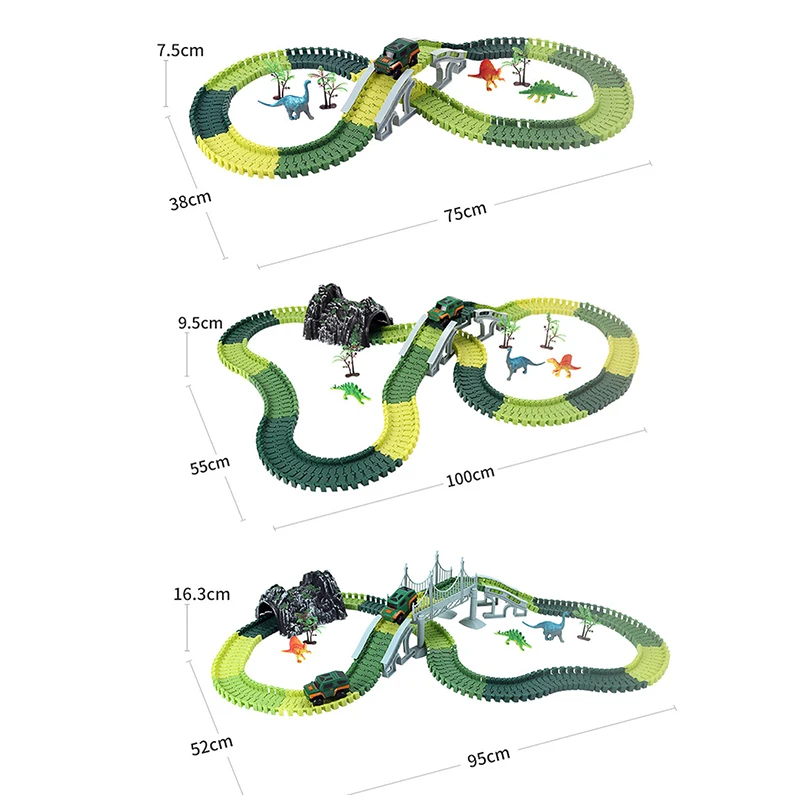 

2020 Jurassic Dinosaur Railway Racing vehicle Set Educational DIY Bend Flexible Race Track Electronic Car Toys For children