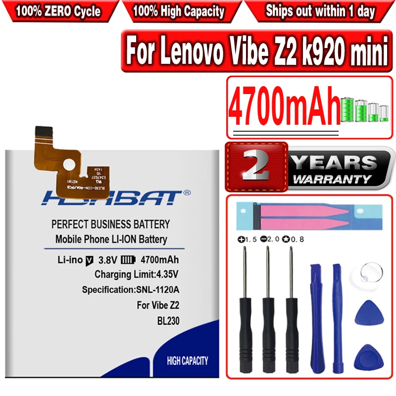 Аккумулятор HSABAT BL230 4700 мАч для Lenovo Vibe Z2 k920 mini Z2W Z2T|Аккумуляторы мобильных