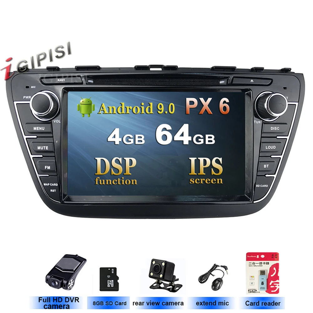Android 9,0 Suzuki SX4 S Крест автомобильный dvd плеер Автомобильный RDS стерео gps навигации Аудио Видео 5USB DSP ips