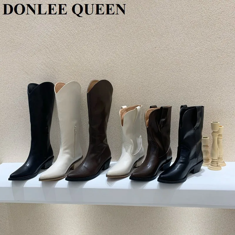 

Women Boots Med Heels Pointed Toe Ankle Boots Winter Cowboy Boots Fashion Western Mid-calf Boots Casual Autumn Shoes Botas Mujer