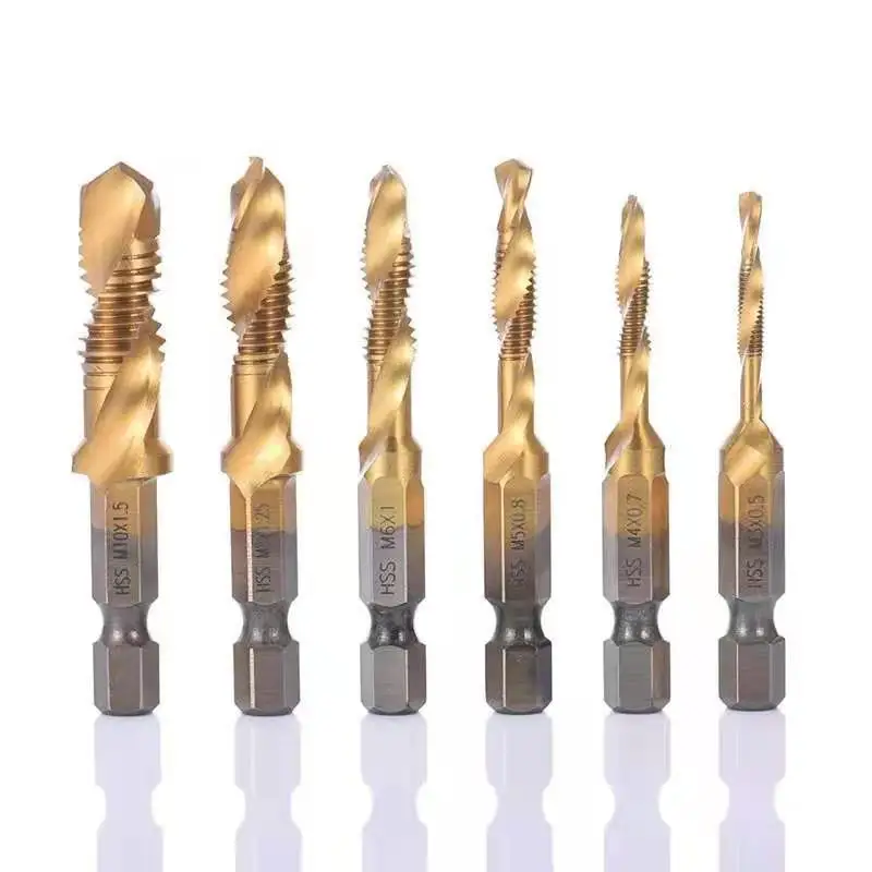 

1pc Titanium Plated Hex Shank HSS Screw Thread Metric Tap Drill Bits Screw Machine Compound M3 M4 M5 M6 M8 M10 Hand Tools