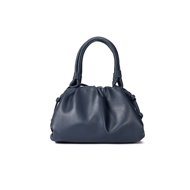 women handbag cowhide Shoulder bag fashion pleated cloud bag