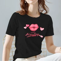 women o neck tshirt sexy lips pattern series female tops high quality black all match commuter ladies short sleeve clothes tee