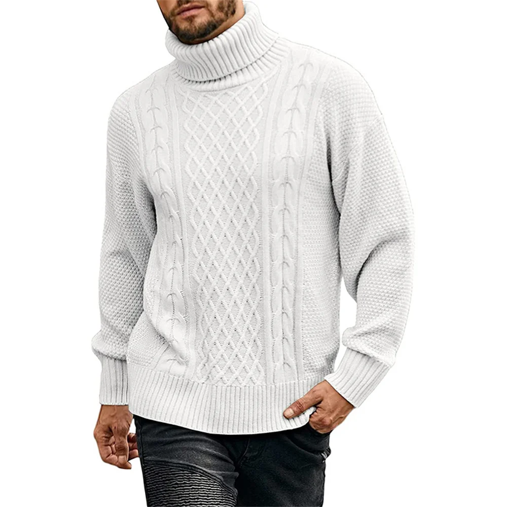 2021 European and American autumn and winter new high neck sweater men's solid color long sleeve Knitted Top