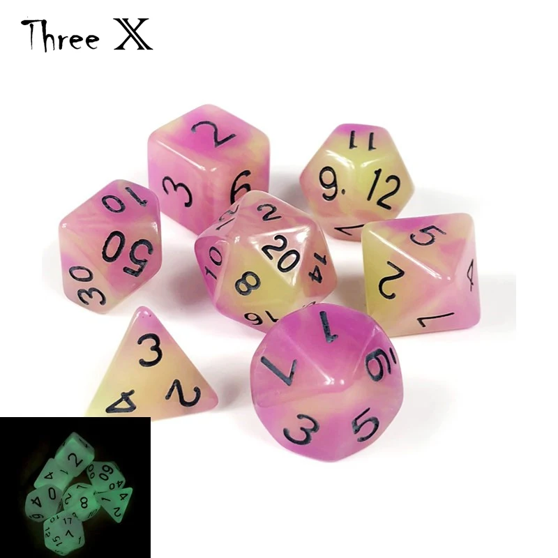 Новое поступление! 7 шт./компл. Светящиеся в темноте разные Цвет кости D4 D20