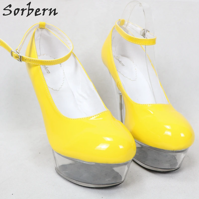 Женские блестящие туфли лодочки Sorbern прозрачные на высокой платформе с ремешком