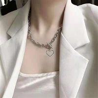 punk metal heart shaped choker necklace for women gothic vintage rock gold color geometric hollow love clavicle necklace jewelry
