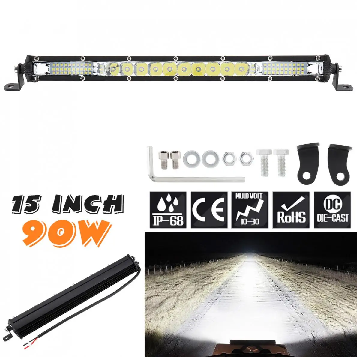 1 шт ультра-тонкий однорядные 15 дюймов 90 Вт внедорожный Автомобильный