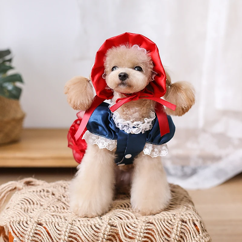 Free Shipping Handmade Dog Clothes Pet Items Fairy Princess Dress One Piece Red Cake Skirt Including Hat Accessories Costume