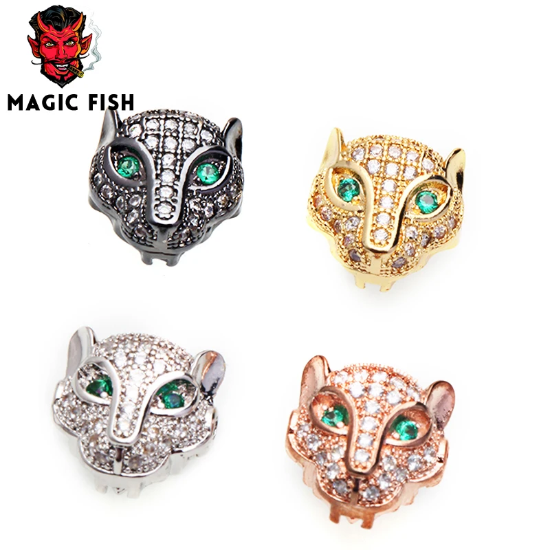 1pcs CZ Micro Pave Wolf Head Beads Cubic Zirconia Spacer Metal Bead Animal gold Beads for Jewelry Making diy bracelet lots bulk images - 6