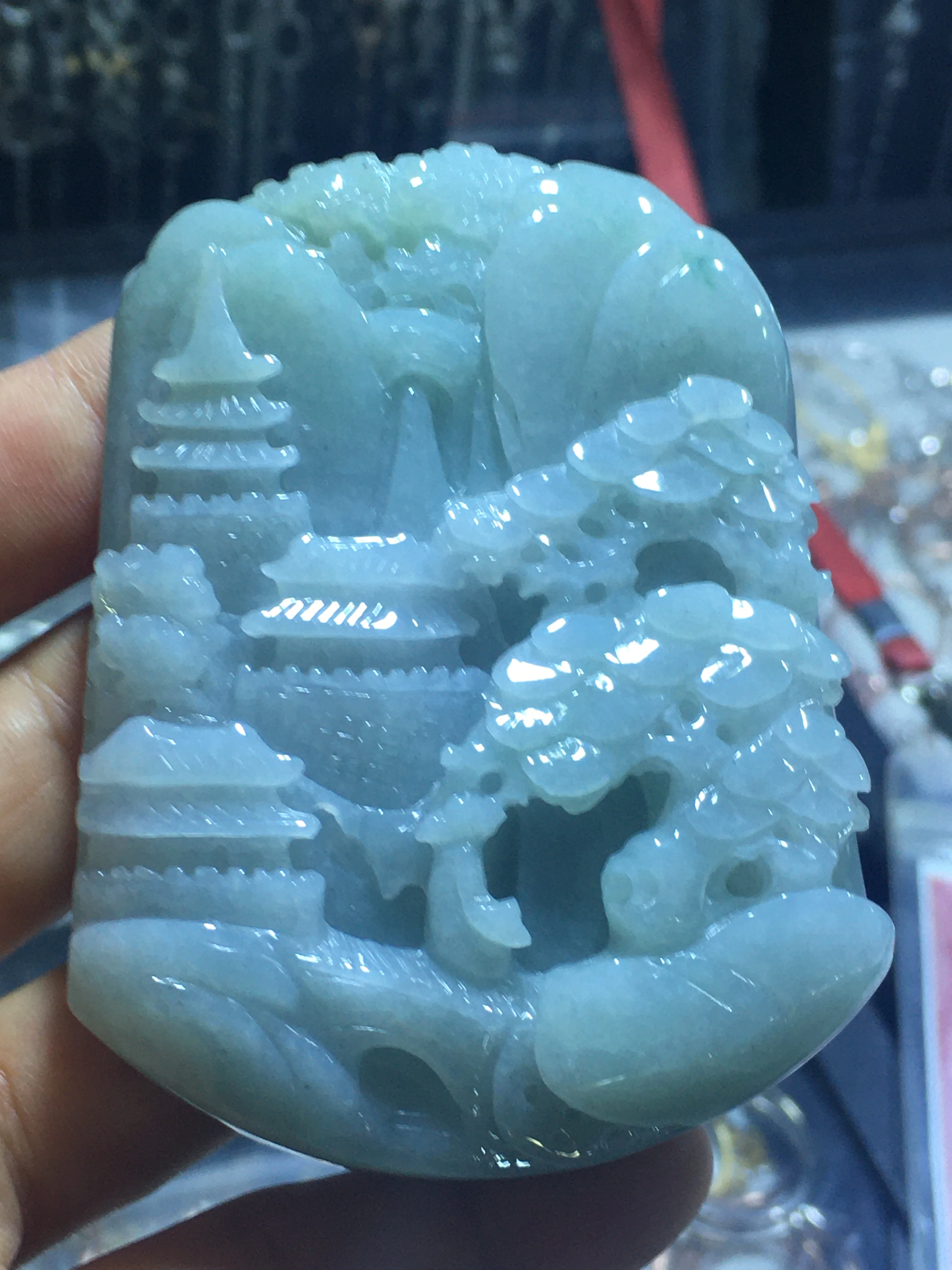 

Natural Myanmar jade 7A HandCarved landscape waterfall jadeite green jade pendant jade necklace pendants jewelry jade necklaces