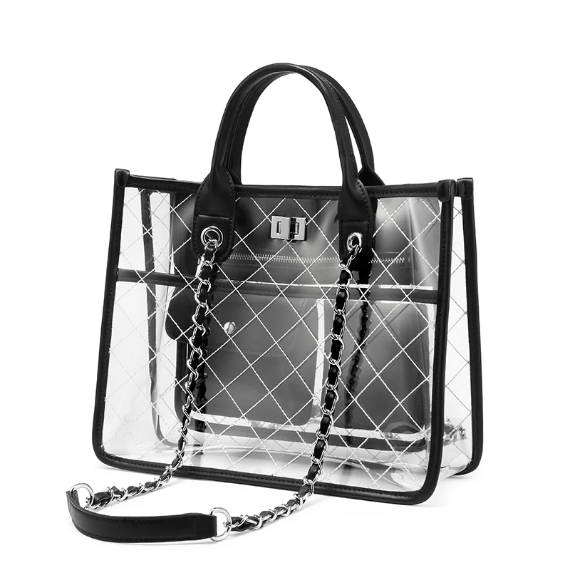 Женская сумка в руках LOVEVOOK прозрачная с короткими ручками для стадиона и школы